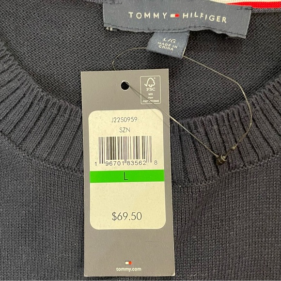 Tommy Hilfiger Women's Cropped Double Heart Sweater Navy Crewneck Size Large. - Picture 10 of 12